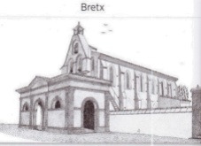 Gravure de l'église de Bretx , collection de Mr JL Frapech